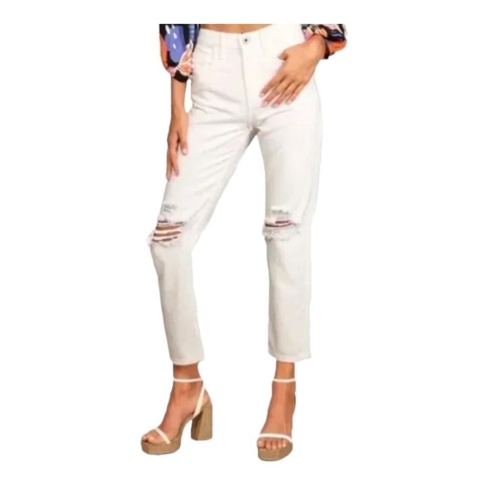 afrm Luisa Distressed Ripped High Rise Ankle Crop Skinny Jeans Button Fly